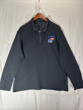 Champion Elite Kansas Jayhawks Ribbed Quarter Zip Pullover Charcoal Mens XL EUC